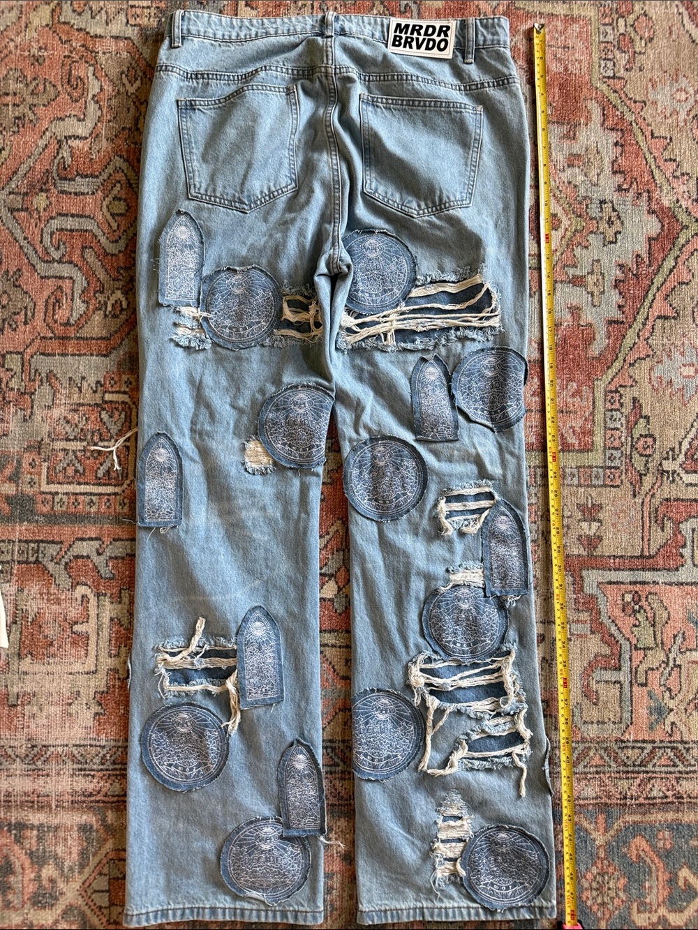 Who Decides War Light Blue Patchwork Distressed Men's Straight Jeans - Picture 7 of 9